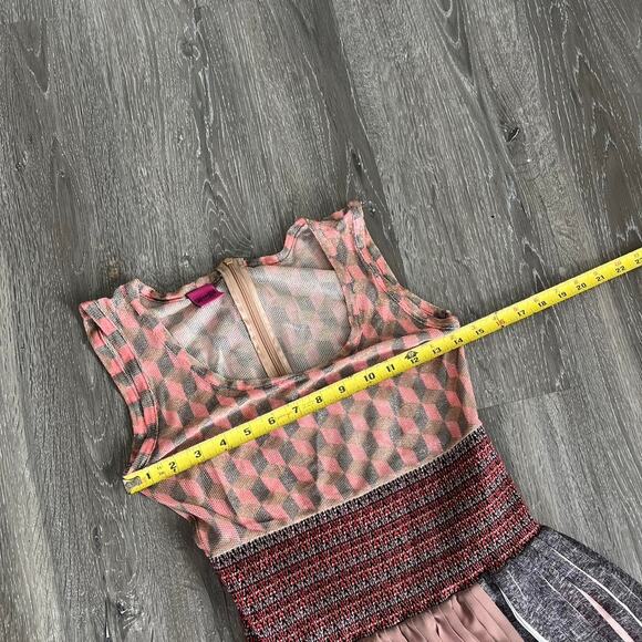 Vintage Y2K Save the Queen! Italy Pink Geometric Pleated Mixed-Media Dress small - Picture 6 of 6